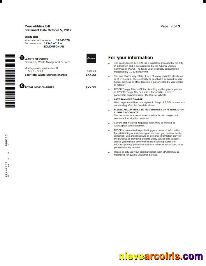Canada Epcor electricity utility bill 3 pages 3